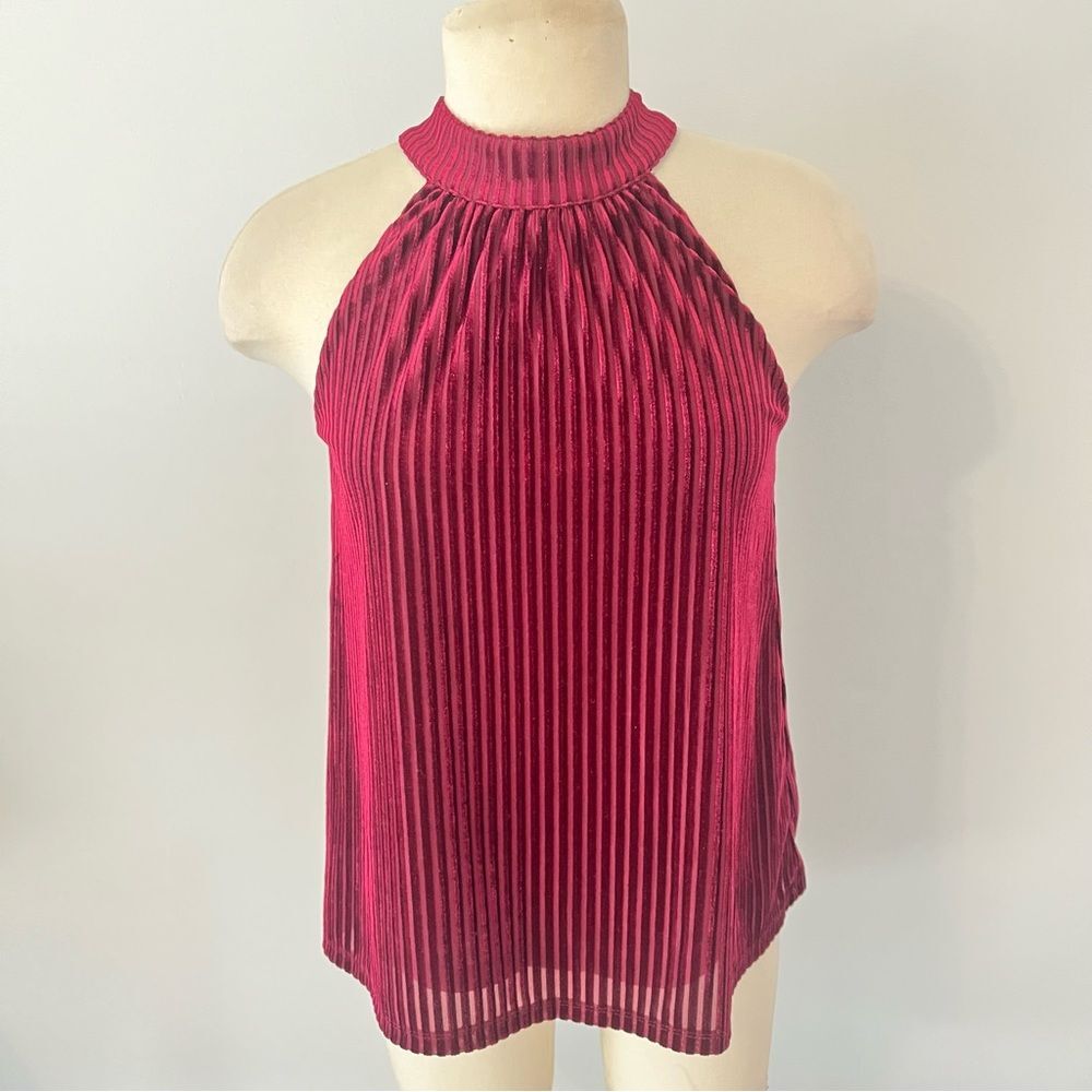 THML Pleated Burgundy Velvet Tie Back Halter Top Size XS
